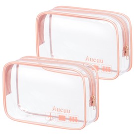 Clear Toiletries Bag, 2 Pack PVC Waterproof Toiletries Carry Pouch, TSA Approved Travel Toiletry Bag with Zipper, Portable Cosmetic Makeup Bags for Men, Women and Kids - Travel Business Trip