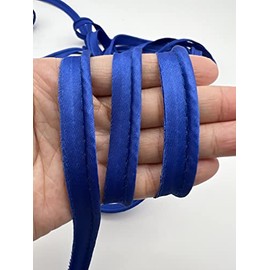PEPPERLONELY 5 Yards 12mm (1/2 Inch) Polyester Satin Bias Piping Type, Bias Type with Cord, Piping Trim with Cord, Lip Cord Trim for Sewing Clothing Upholstery Trimming - Royal Blue