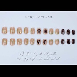 Short Press on Nails Brown Flower Fake Nails Square Glue on Nails with 3D Gidling Designs Cute Leopard Print False Nails Spring Gold French Full Cover Acrylic Nails 24Pcs Glossy Nails Press ons