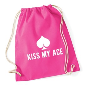 Hippowarehouse Kiss my ace Drawstring Cotton School Gym Kid Bag Sack 37cm x 46cm, 12 litres
