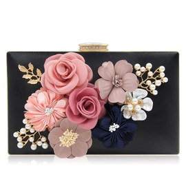 Milisente Evening Bag for Women, Flower Wedding Evening Clutch Purse Bride Floral Clutch Bag(Black)