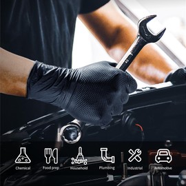 ANBOSON 10 Mil Nitrile Disposable Gloves Heavy Duty Mechanic Gloves Raised Diamond Texture Thick Black, 100 Pack X Large
