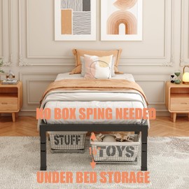 FUIOBYVV Twin Bed Frames, 18 Inch Heavy Duty Metal Platform Bed Frame Twin Size Support Up to 3500 lbs, No Box Spring Needed/No Shaking/Steel Slat Support/Noise Free/Easy Assembly