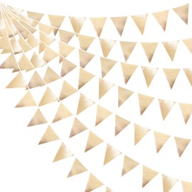 32Ft Champagne Gold Party Decorations Metallic Champagne Gold Pennant Banner Fabric Triangle Flag Garland Streamers for Wedding Birthday Anniversary Baby Bridal Shower Martini Garden Decor Supplies