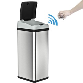 iTouchless Touchless Trash Can with AC Adapter, 3 Odor Filters Big Lid Opening Sensor Kitchen Garbage Bin, 13 Gallon, Stainless Steel