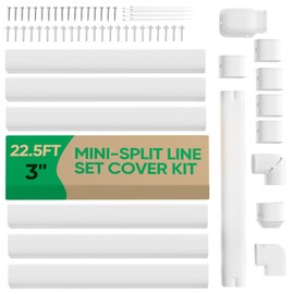 Plusluck 3" 22.5Ft Mini Split Line Set Cover, PVC Ductless Air Conditioner Decorative Pipe, Pump Covers, AC Line Cover Kit, for Outside Units Air Conditioners & Heat Pumps, All In One Set