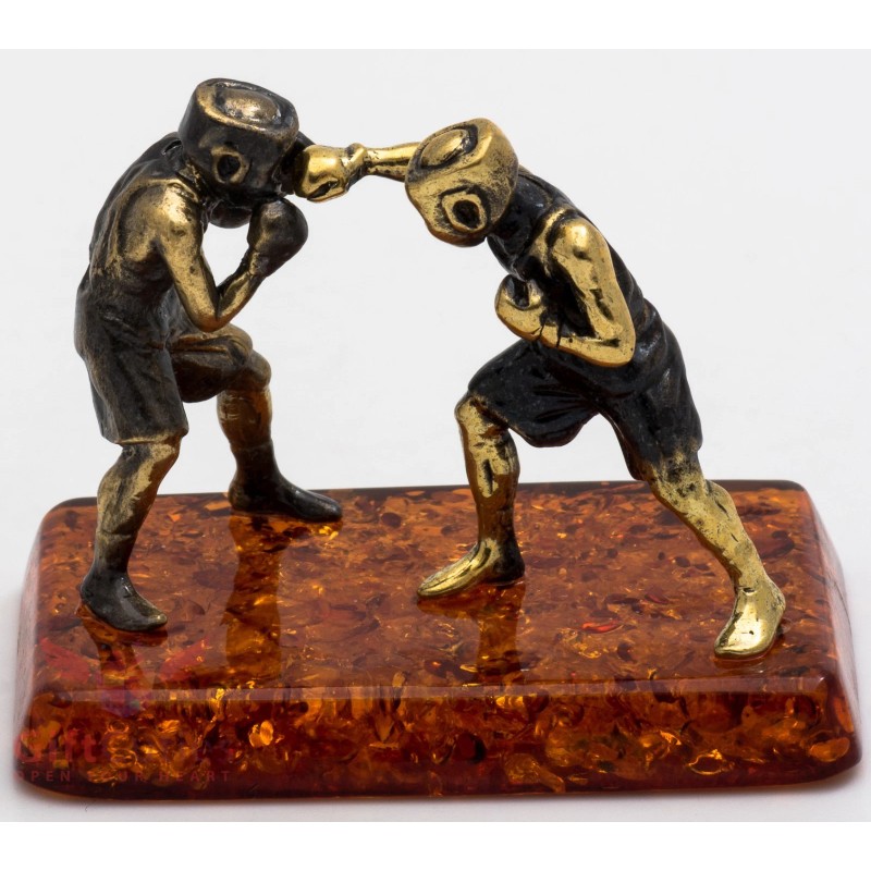 Solid Brass Amber Figurine of Boxers sparring fighting Ironwork
