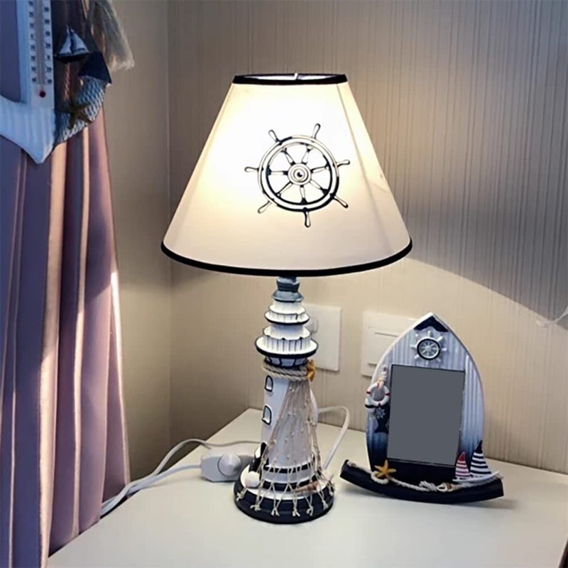 Meefad Lighthouse Table Lamp, Nautical Theme Night Light, Kids Bedside
