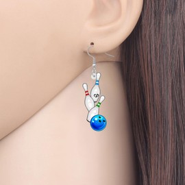 OUSIO Teacher's Day Acrylic Funny Bowling Ball Earrings Sports Game Golf Baseball Basketball Football Soccer Dangle Jewelry for Coach Teacher Women Charm Gifts (White)