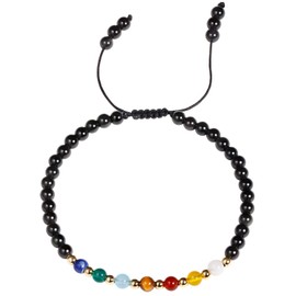 Jewever 7 Chakra Bracelets for Women Real Stone Lucky Rope Crystal Bead Bracelet Crystals and Healing Stones Jewelry Birthday Gifts (Black Obsidian)