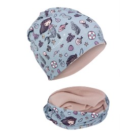 HECKBO Children's Beanie Hat & Scarf, Tube Scarf Set, for Girls and Boys, 95% Cotton, Autumn, Spring, Winter, mermaid