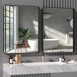 Hasipu 2 PCS Bathroom Mirror for Wall, 36 x 28 Inch Black Metal Framed Bathroom Mirrors for Over Sink, Rectangle Bathroom Vanity Mirror, Anti-Rust, Tempered Glass, Horizontal or Vertical