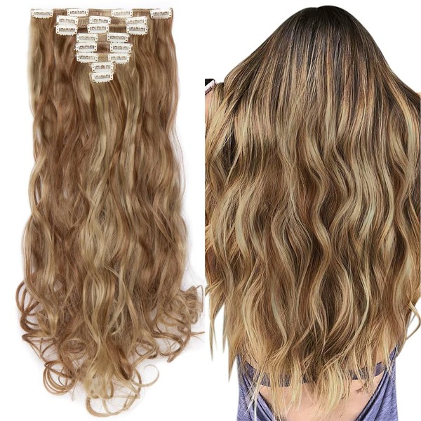 Silk-co Hairpiece Extensions Clip in Hair Extension Long Curly Wavy