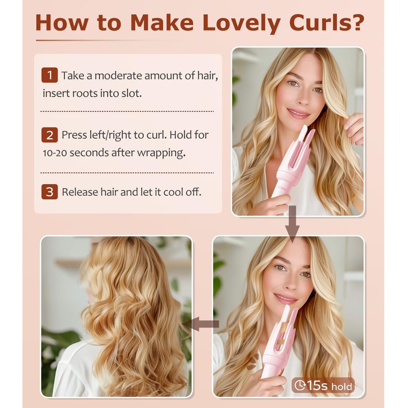 Auto Hair Curler, Automatic Curling Iron with 4 Temperature &