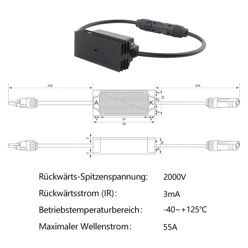 Slocable 2000V Solar DC Anti-Reverse Diode Connection, 55A Solar Diode
