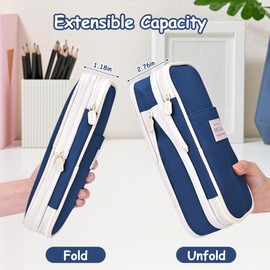 Mamowla Pencil Case for Girls, Big Capacity Large Pencil Case Pen Cases Portable Office Stationery Makeup Bag Pouch, Desk Organizer for School Boys Kids Teenage Adults Women Men,Blue