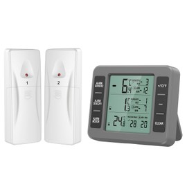 Ankilo Fridge Thermometer, Upgrade Digital Thermometer with 2 Sensors, Freezer Thermometer Wireless with LCD Display, Temperature Alarm, Temperature Tester for Home, Grey