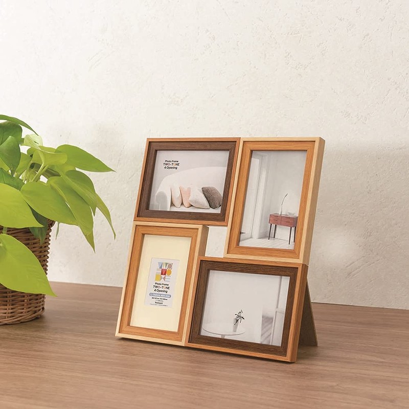 Nakabayashi F-TMS-111-4-BR Two-Tone Resin Photo Frame, 4 Sides, Brown