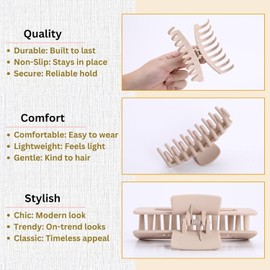 LuSeren Hair Clips for Women 4.3 Inch Large Hair Claw Clips for Women Thin Thick Curly Hair, Big Matte Banana Clips,Strong Hold jaw clips,Neutral Colors
