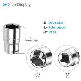 CoCud 6-Point Socket, 1/4" Drive 7/16" Deep, Polished Chromed CR-V SAE Standard Shallow Impact Socket - (Applications: for Ratchet Torque Electric Wrenches Car Repair), 4-Pieces