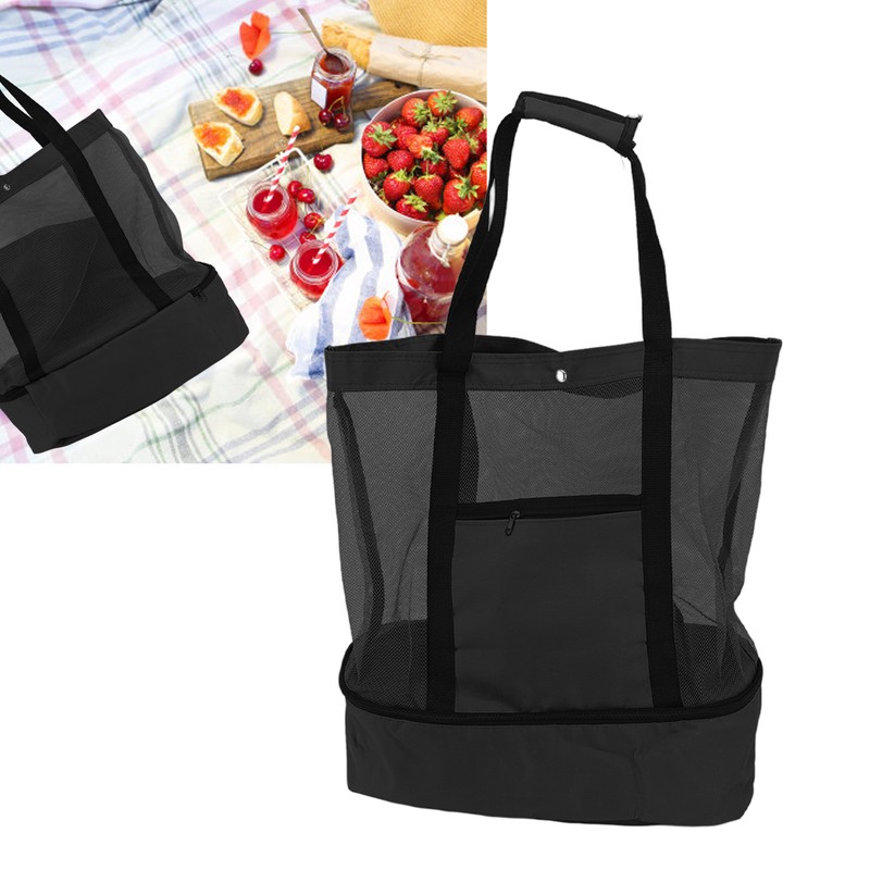 Mesh Beach Bag Multifunction Mesh Design Top Zipper Keep Freshness