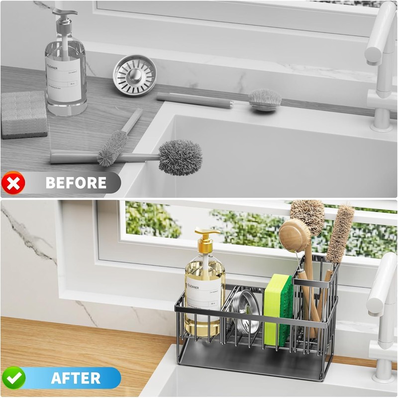 Kitchen Sink Caddy Sponge Holder with Brush Holder and Dishcloth