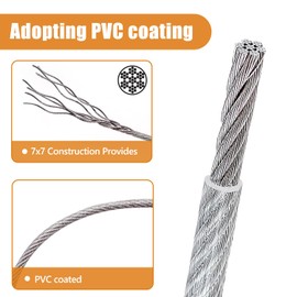 mankk M5 Turnbuckle Wire Tensioner Kit 1/16" Wire Rope Kit Wire Trellis Kit with 50ft Stainless Steel PVC Coated Steel Cable,Aluminum Crimping Loop Sleeves and Stainless Steel Thimble