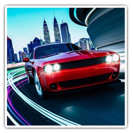 2 x 7.5cm Square Vinyl Stickers - American Muscle Car Red City Lights Decals 44086