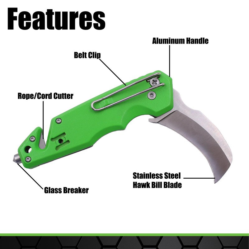 GRIP Hawk Bill Folding Utility Knife - Stainless Steel -