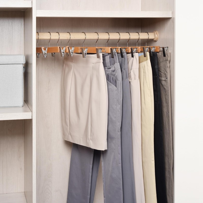 Amber Home 10 Pack 14.17" Solid Natural Wooden Pant Skirt
