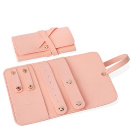 KyeeaDIY Jewelry Organizer, Jewelry Travel Case Small Travel Jewellry Box Mini Roll Foldable Jewelry Holder Storage Organizer for Rings Earrings Necklaces Women Teen Girls (Pink)