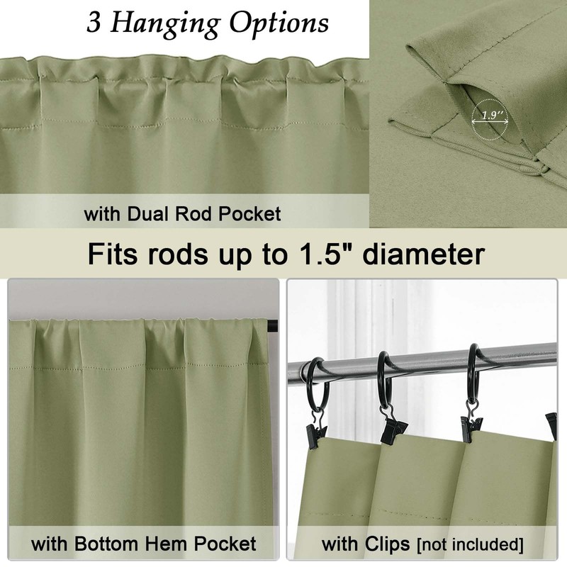 Simplebrand Sage Green Valance for Windows, Short Blackout Curtains for