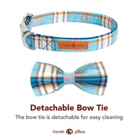 Lionet Paws Cotton Dog Collar with Bowtie, Durable Adjustable and Comfortable Collar for Medium Dogs, Neck 34-55cm