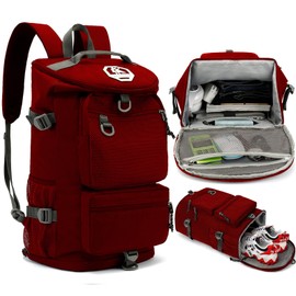 JYColofex gym duffel bag backpack, Solid color wrestling bag,with shoe compartment, 4 kinds of back method waterproof travel sports walking laptop Lightweight (B-Magenta Red)