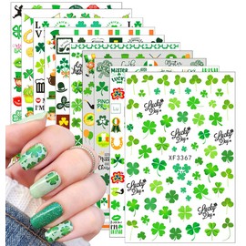 10 Sheets St Patrick’s Day Nail Art Stickers Decals,3D Shamrock Nail Stickers Green Clover Irish Nail Decals St Patricks Day Nail Decorations for Women Girls DIY Nail Accessories Craft