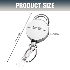 1 x Extendable Key Fob, 60 - 70 cm, Retractable Key Fob for ID Card, Access Card, Extendable Steel Cable, Retractable Keychain