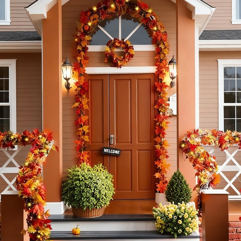 2 Pack Artificial Autumn Maple Leaf Garlands, Fake Fall Leaves