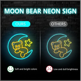 Jeanchrl Moon Bear Neon Sign Teddy Neon Light for Room USB Powered Gummy Bear Led Sign for Kids Bedroom Living Room Good Night Neon Light Sign Wall Decoration for Girls Room Birthday Gifts