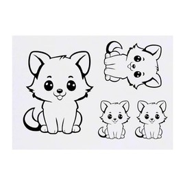 4 x 'Adorable Puppy Kawaii Style' Temporary Tattoos - Water Resistant, Skin-Safe, Non-Toxic Transfers, Mixed Sizes (TO00070130)