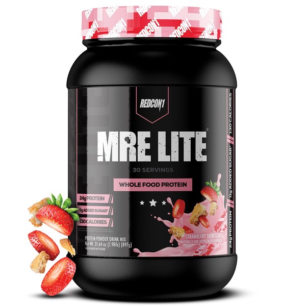 REDCON1 MRE Lite Meal Replacement Powder, Strawberry Shortcake - Animal Based Whole Food Protein Blend with MCT Oil + Pea Protein - Keto Friendly, Low Carb & Whey Free Protein Supplement (1.92 lbs)