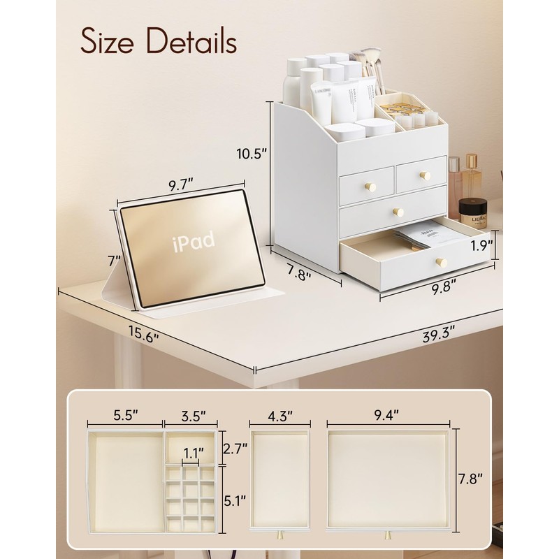 Vlando Makeup Organizer Countertop,Large Vanity Organizer PU Leather Make up