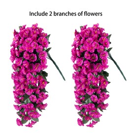 Artificial Fake Hanging Flowers Plants for Outdoor Outside Decoration, 2PCS Faux Silk UV Resistant Look Real Fuchsia Morning Glory Trailing Vines for Home Planter Porch Patio