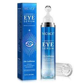 5% Caffeine Peptide Eye Serum, Under Eye Roller Cream for Dark Circles, Puffiness, Bags Under Eyes - 360° Massage Ball Cream for Wrinkles, Fine Lines and Firming (Blue)