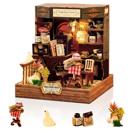Cuteefun DIY Miniature House Kits, Wooden Tiny Dollhouse with LED Light, Handmade Crafts for Adults Teen to Building, Make Your Own Birthday Christmas (Mildly Spiced Coffee)