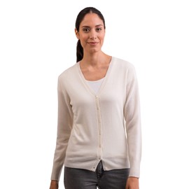 CASH-MERE.CH 100% Cashmere Women's V-Neck Cardigan V-Neck 2-Ply, White