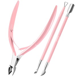 XUNXMAS Cortador de Cutículas con Empujador de Cutículas, Tijeras y Pelador de Cutículas Triangular, Herramienta de Manicura y Pedicura para Piel Muer