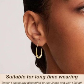 2 Pairs Lightweight Teardrop Hoop Earring for Women,14k Gold Plated Large Small Size Oval Pull Through Hoop Earrings Teen Gift,High Polished Statement Trendy Jewelry for Women Non Tarnish.