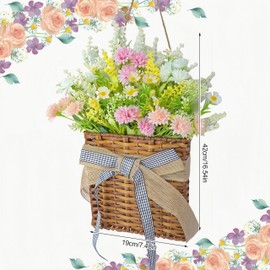 Stranthother 16.5 inch Spring Basket Wreath Daisy Wreaths for Front Door Beautiful Artificial Seasonal flower Door Hanging Basket Wreath Front Porch Courtyard Farmhouse Inside Outdoor Decor