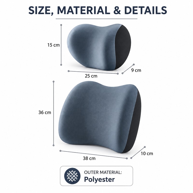 Memory Foam Car Lumbar & Neck Support Pillow Set for