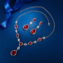 Clearine Women's Jewellery Set Wedding Bridal Cubic Zirconia Teardrop Y Necklace and Earrings Jewellery Set for Women, Alloy Steel Alloy steel Crystal, Cubic Zirconia